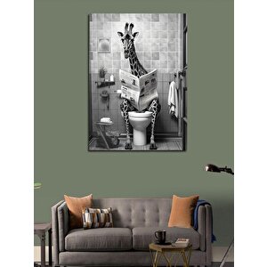 Kanvas Tablo Tuvaletteki Siyah Beyaz Zürafa 70x100 cm
