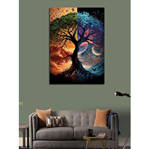 Kanvas Tablo Dört Mevsim Ağaç Ve Gezegen 50x70 cm