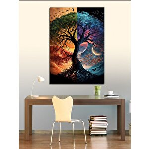 Kanvas Tablo Dört Mevsim Ağaç Ve Gezegen 50x70 cm