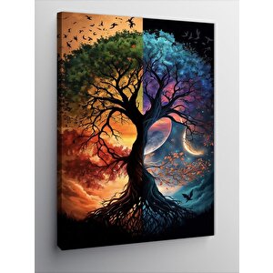 Kanvas Tablo Dört Mevsim Ağaç Ve Gezegen 70x100 cm