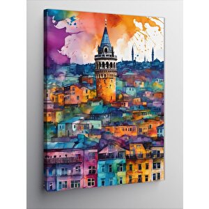 Kanvas Tablo Suluboya Galata Kulesi 50x70 cm