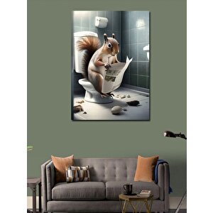 Kanvas Tablo Tuvalette Gazete Okuyan Sincap 100x140 cm