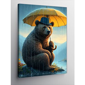 Kanvas Tablo Yağmur Ve  Şemsiyeli Ayı 50x70 cm