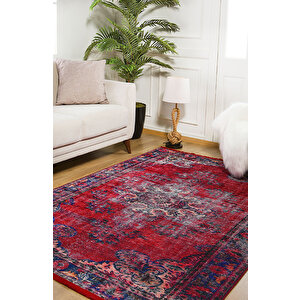 Klasik Kırmızı Salon&yolluk Dijital Baskılı Makinede Yıkanabilir Kaymaz Taban Saçaklı Halı Hk085 180x280 cm
