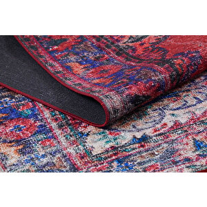 Klasik Kırmızı Salon&yolluk Dijital Baskılı Makinede Yıkanabilir Kaymaz Taban Saçaklı Halı Hk085 100x300 cm