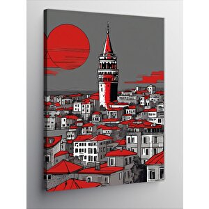 Kanvas Tablo Günbatımı Galata Kulesi Çizimi 50x70 cm