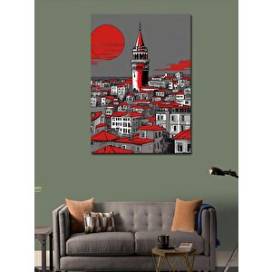 Kanvas Tablo Günbatımı Galata Kulesi Çizimi