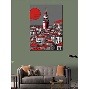 Kanvas Tablo Günbatımı Galata Kulesi Çizimi 70x100 cm
