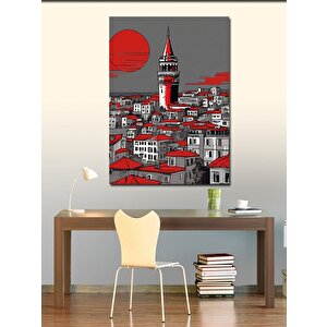 Kanvas Tablo Günbatımı Galata Kulesi Çizimi 70x100 cm