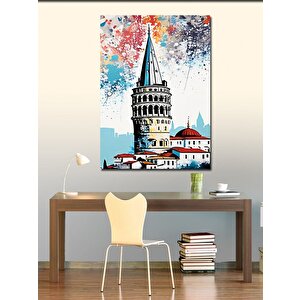 Kanvas Tablo Renkli Fon Galata Kulesi 50x70 cm