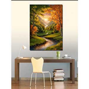 Kanvas Tablo Gün Batımında Yeşil Vadi Ve Dere 100x140 cm