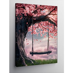 Kanvas Tablo Kiraz Ağacındaki Salıncak 50x70 cm