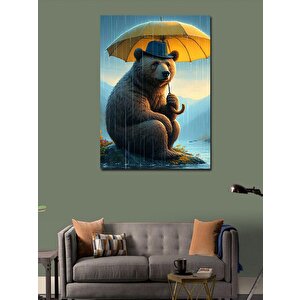 Kanvas Tablo Yağmur Ve  Şemsiyeli Ayı 70x100 cm