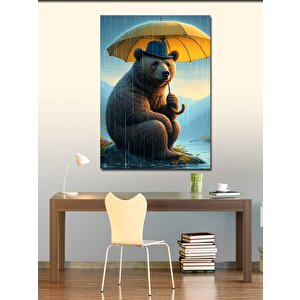 Kanvas Tablo Yağmur Ve  Şemsiyeli Ayı 70x100 cm