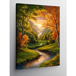 Kanvas Tablo Gün Batımında Yeşil Vadi Ve Dere 70x100 cm