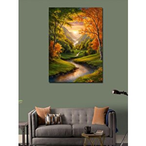 Kanvas Tablo Gün Batımında Yeşil Vadi Ve Dere 70x100 cm
