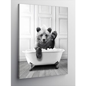 Kanvas Tablo Siyah Beyaz Ayının Banyo Keyfi 70x100 cm