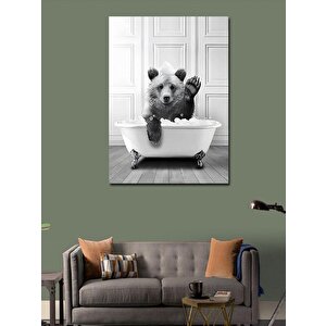 Kanvas Tablo Siyah Beyaz Ayının Banyo Keyfi 70x100 cm