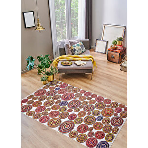 Modern Sarı Kırmızı Salon&yolluk Dijital Baskılı Makinede Yıkanabilir Kaymaz Taban Saçaklı Halı Ha266 100x200 cm