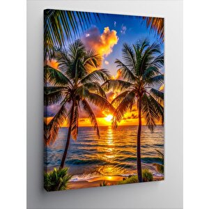Kanvas Tablo Palmiye Ağaçları Ve Deniz 70x100 cm