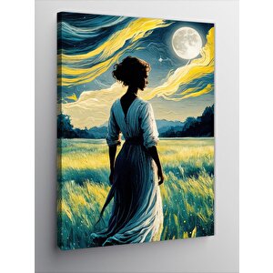 Kanvas Tablo Tarlada Kadın Ve Ay Van Gogh 70x100 cm