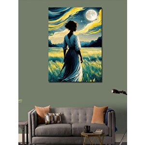Kanvas Tablo Tarlada Kadın Ve Ay Van Gogh 100x140 cm