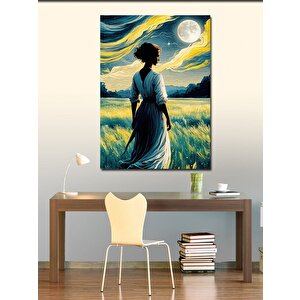 Kanvas Tablo Tarlada Kadın Ve Ay Van Gogh 100x140 cm