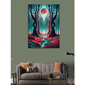 Kanvas Tablo Dolunay Ve Ağaçlar 100x140 cm