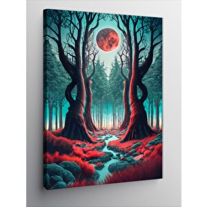 Kanvas Tablo Dolunay Ve Ağaçlar 70x100 cm