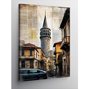 Kanvas Tablo Galata Kulesi Gazete Fon 50x70 cm