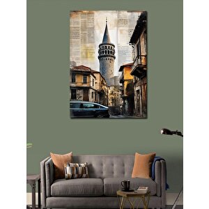 Kanvas Tablo Galata Kulesi Gazete Fon 50x70 cm
