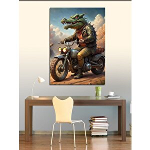 Kanvas Tablo Motosikletli Timsah 100x140 cm
