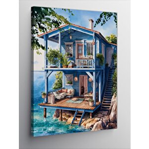 Kanvas Tablo Deniz Kenarındaki Mavi Ev 50x70 cm
