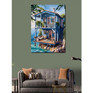Kanvas Tablo Deniz Kenarındaki Mavi Ev 50x70 cm