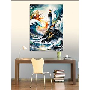Kanvas Tablo Dalgalar Ve Deniz Feneri 100x140 cm