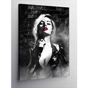 Kanvas Tablo Kırmızı Rujlu Siyah Elbiseli Kadın 70x100 cm