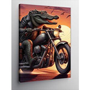 Kanvas Tablo Motosiklet Kullanan Timsah 70x100 cm