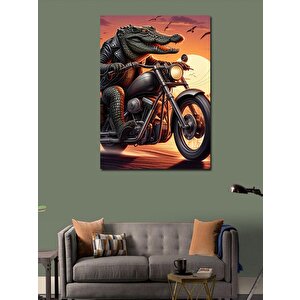 Kanvas Tablo Motosiklet Kullanan Timsah 70x100 cm