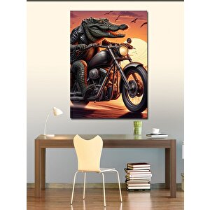 Kanvas Tablo Motosiklet Kullanan Timsah 70x100 cm