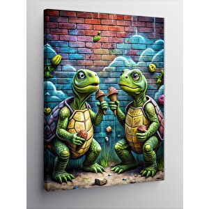 Kanvas Tablo Dondurma Yiyen Kaplumbağalar 50x70 cm