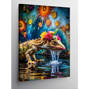 Kanvas Tablo Su İçen Kertenkele 100x140 cm