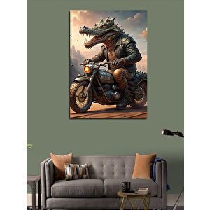 Kanvas Tablo Motosiklet Kullanan Timsah 70x100 cm