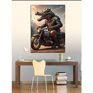 Kanvas Tablo Motosiklet Kullanan Timsah 70x100 cm