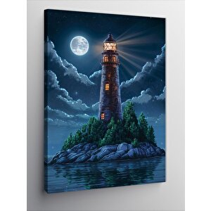 Kanvas Tablo Dolunay Ve Deniz Feneri 70x100 cm