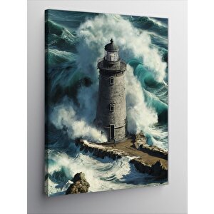 Kanvas Tablo Dalgaların Içindeki Deniz Feneri 100x140 cm