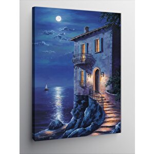 Kanvas Tablo Deniz Kenarında Yamaçtaki Ev 70x100 cm