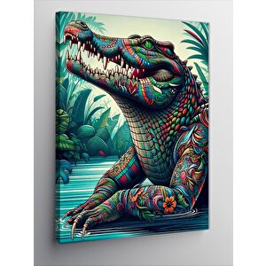 Kanvas Tablo Bataklıktaki Dövmeli Timsah 50x70 cm