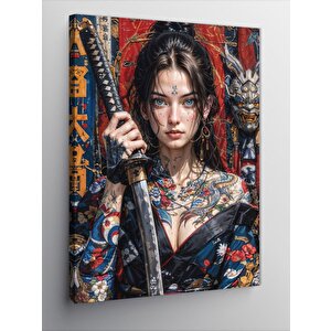 Kanvas Tablo Dövmeli Dekolteli Samuray 70x100 cm