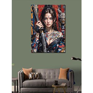 Kanvas Tablo Dövmeli Dekolteli Samuray 70x100 cm