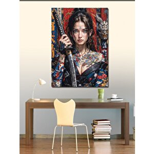 Kanvas Tablo Dövmeli Dekolteli Samuray 70x100 cm